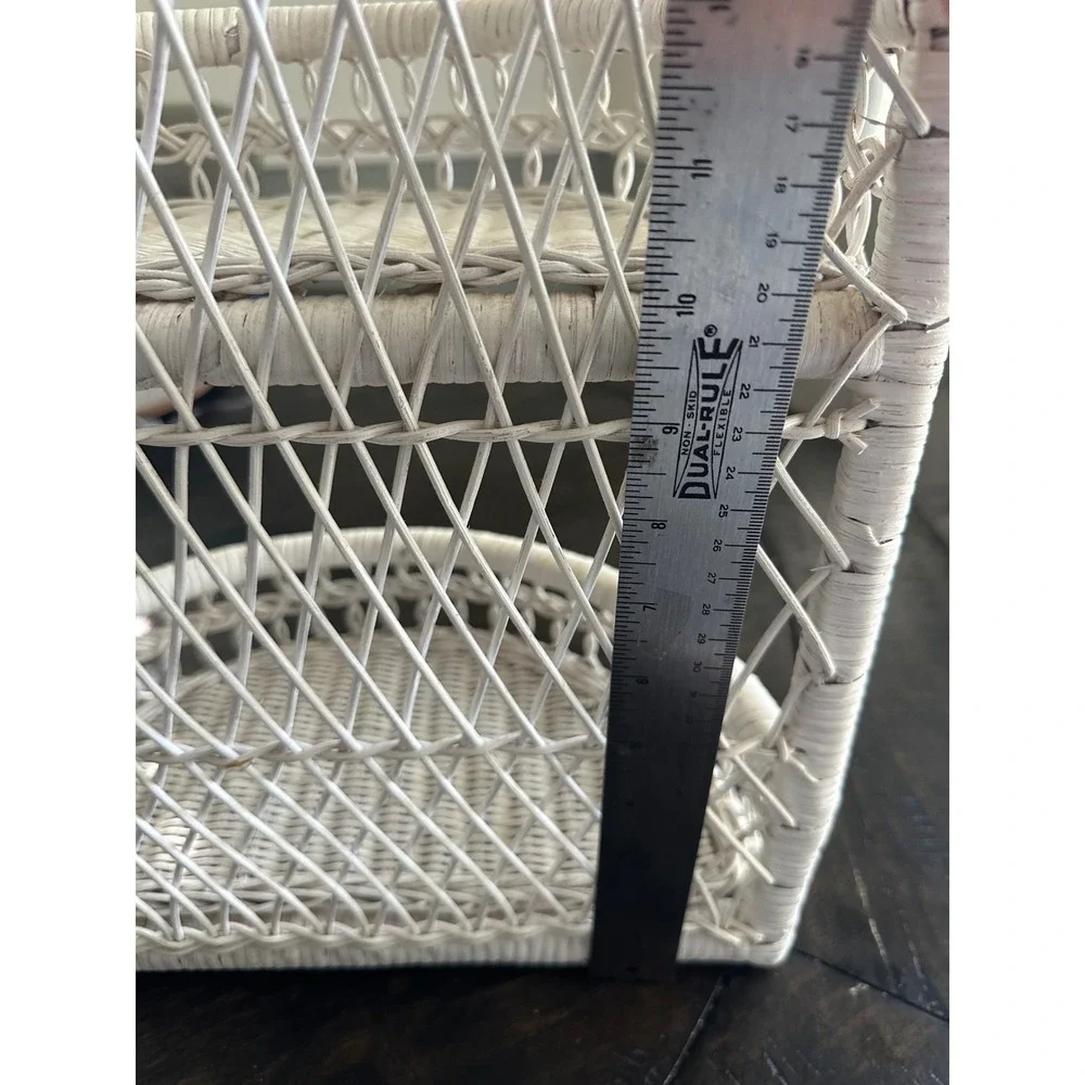 Vintage White Wicker Wall Shelf Arched Rattan 2 Tier Boho Coastal Decor 18in EUC